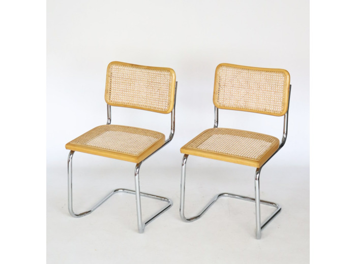 Paire de chaises en cannage et chrome