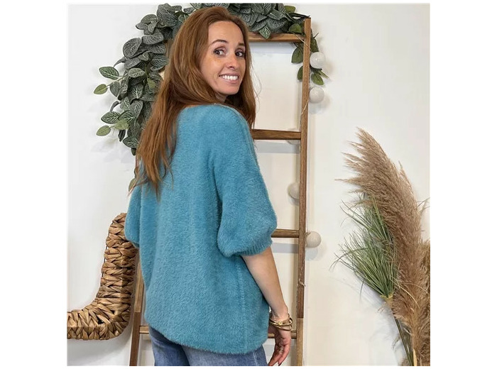 K102- Pull « Pilou Pilou » (Tu) 🇮🇹 (bleu canard)