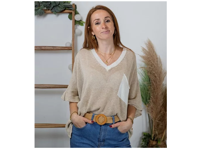 K313- Pull Court Maille (Tu) (taupe)