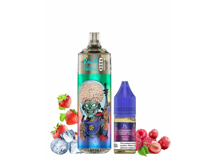 Puff 9k RandM Tornado rechargeable - Strawberry Raspberry Cherry Ice