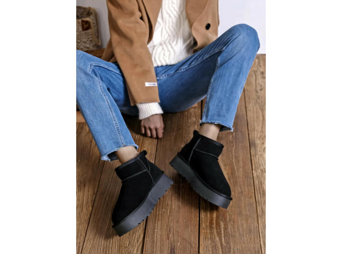 Boots fourées en cuir Black - Romy