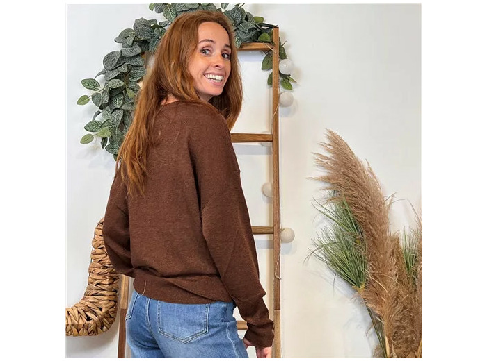 K088- Pull col en V Lurex Version Féminin (marron)