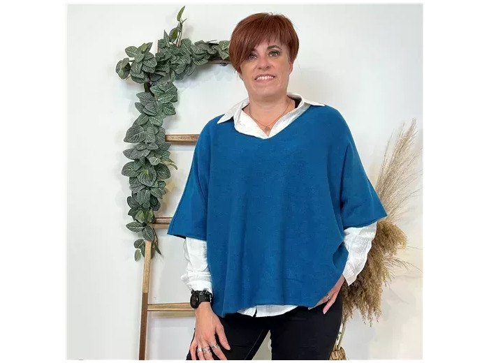 K545- Pull loose Crop-Top (Tu) (bleu canard)