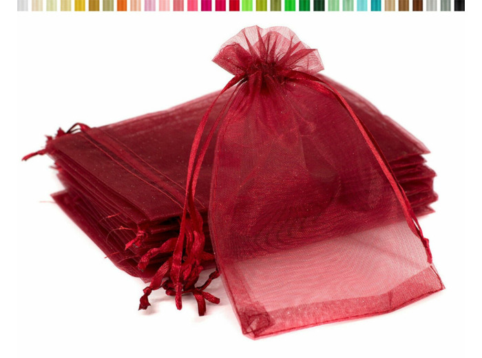 Lot de10 sacs en organza a nouer 7x9 cm pour bijoux bordeaux