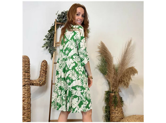 K151- Robe feuillages manches (Tu) 🇮🇹 (vert brésil)