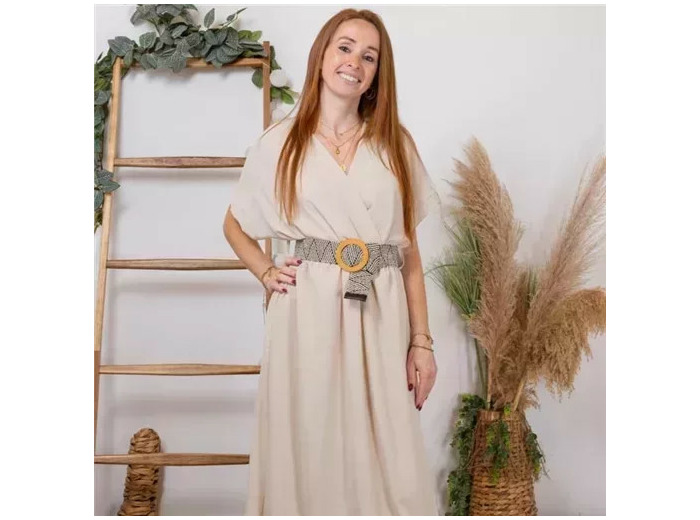K131- Robe longue ceinturée (Tu) 🇮🇹 (beige)