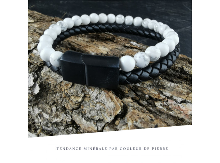 Bracelet Homme Cuir Double Howlite