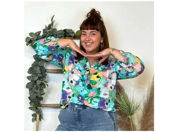 Z759- Blouse Christy "Peinture" (T44-T52) (bleu turquoise)