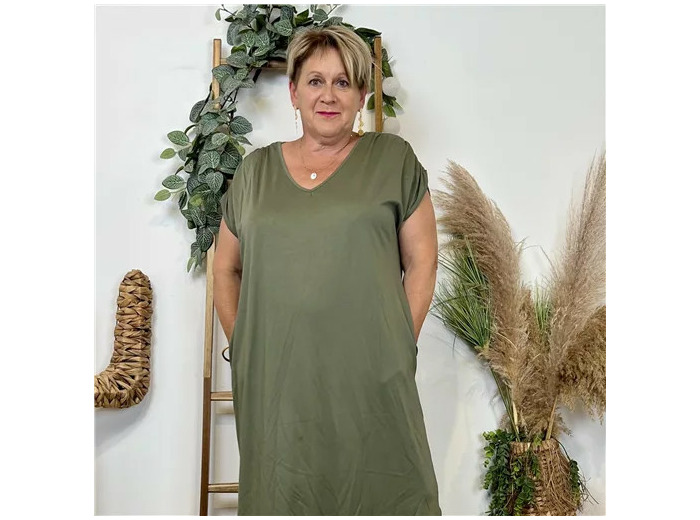 Z136- Robe longue fluide grande taille (kaki)