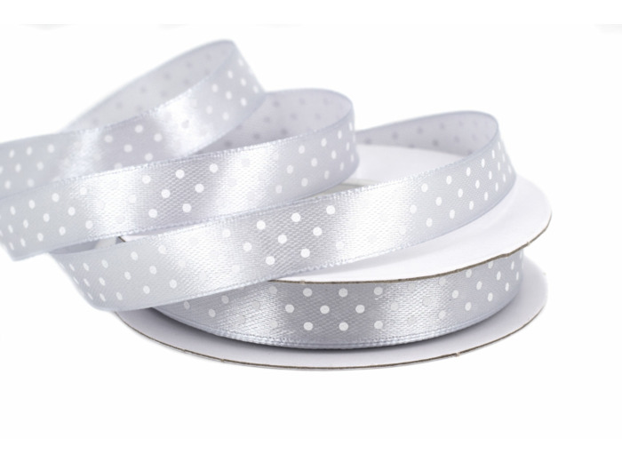 Ruban satin a pois 12mm de large 25m de long gris