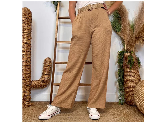L784- Pantalon coton + Ceinture (Tu)  🇮🇹 (camel)