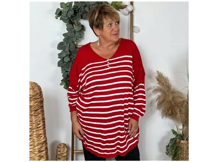 Z563. Pull Marinière Grande taille (rouge)
