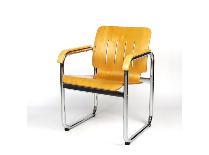 Fauteuil bois courbé et chrome années 80