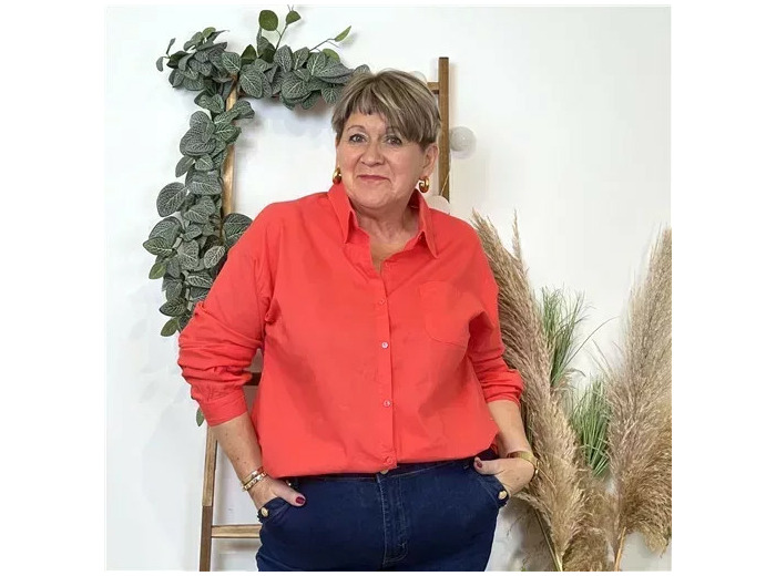 Z760-Chemisier uni Lin/coton (T44-T52) (corail)