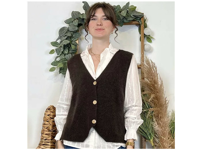 K043- Gilet sans manche en maille (Tu) (marron)