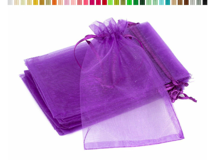 Lot de10 sacs en organza a nouer 7x9 cm pour bijoux violet