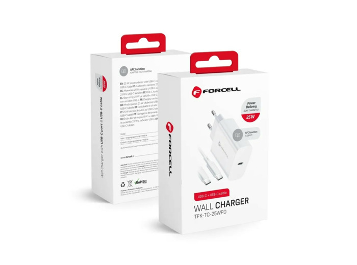 FORCELL F-ENERGY Chargeur secteur USB-C avec câble USB-C vers USB-C 3A 25W