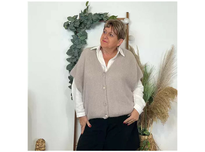 Z143- Gilet boutons fantaisies (Gu) (beige)