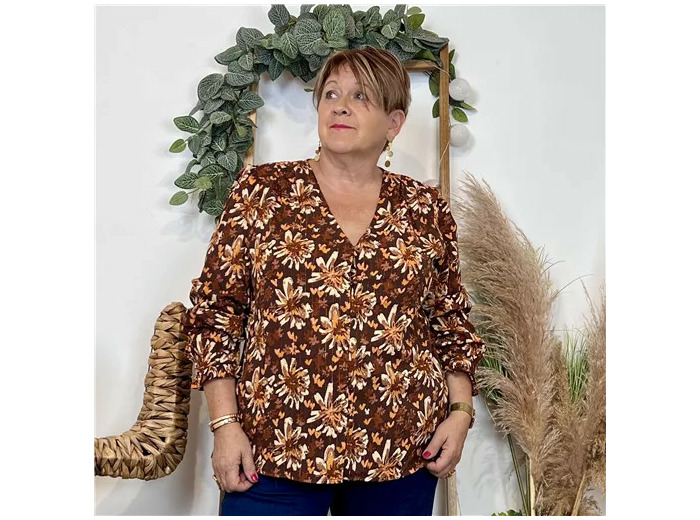 K011- Chemise imprimé automnal (T40-T48) (marron)