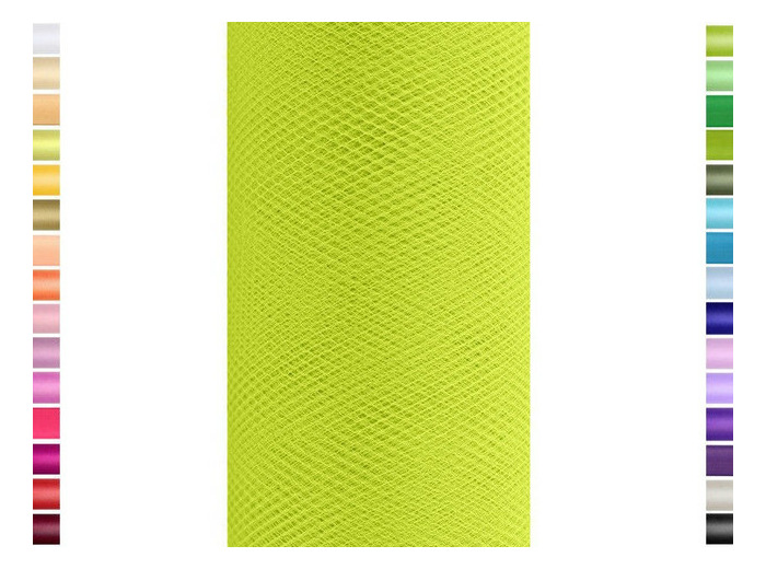 Tulle fin et souple colori vert lumineux de 15 cm de large et 9 m de long vendu en rouleau