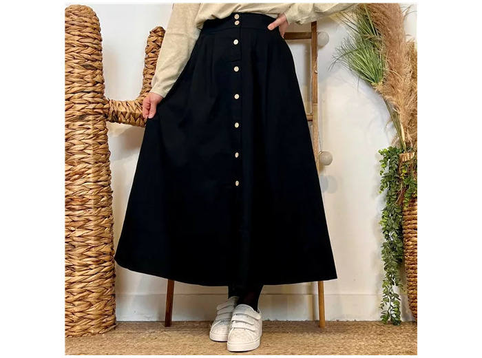 M046- Jupe boutonnée "Maëlle" (T36-T38) (noir)