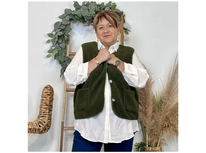 K039- Gilet sans manche moutonné (T40-T48) (kaki)