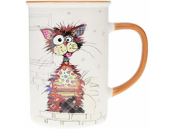 KIUB Mug avec des animaux de la ferme , des bois et des montagnes - motif chat marron stylisé - matière porcelaine fine - contenance 360ML
