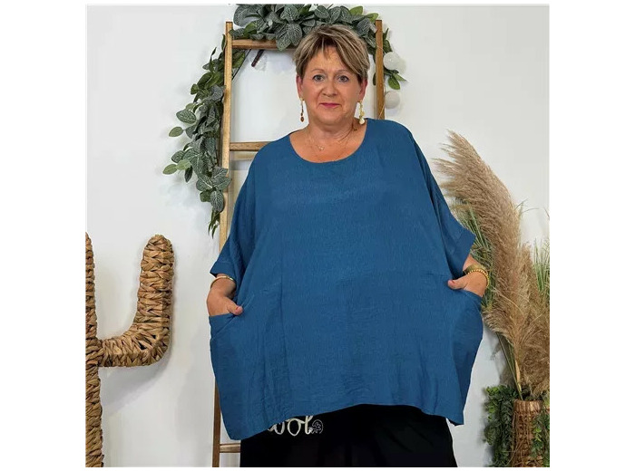 Z138- Tunique Oversize 2 Poches 🇮🇹 (bleu canard)