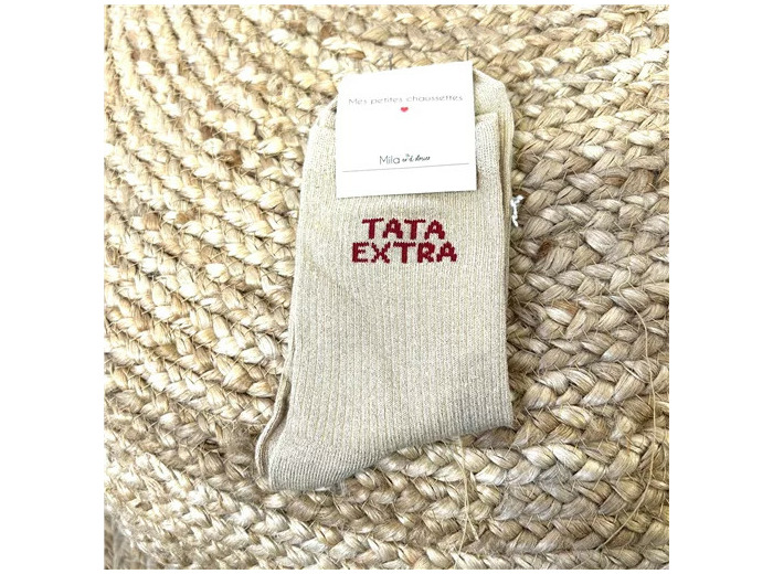 V303- Chaussettes paillettes "Tata Extra" (beige)