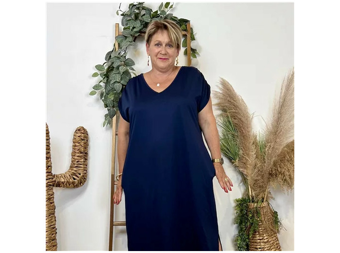 Z136- Robe longue fluide grande taille (marine)