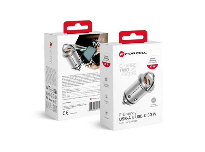 FORCELL F-ENERGY Mini chargeur adaptateur pour voiture USB-C + USB-A 30W