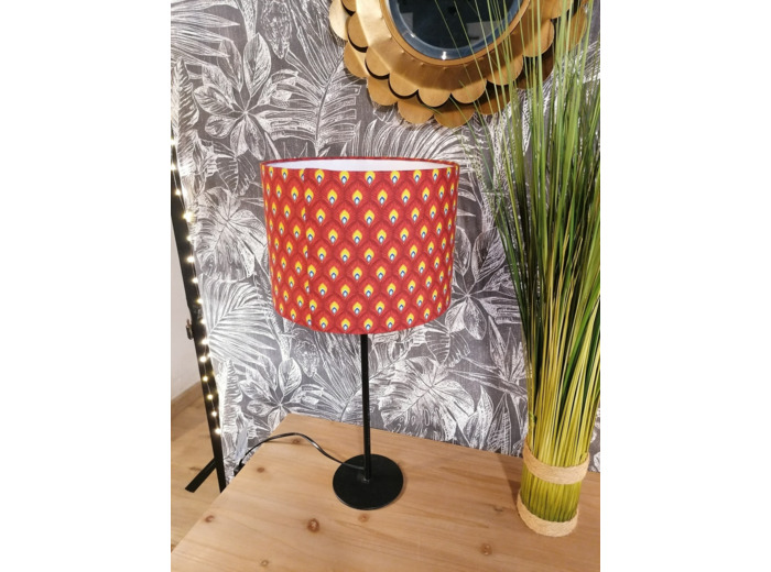 Lampe plumes de paon rouges