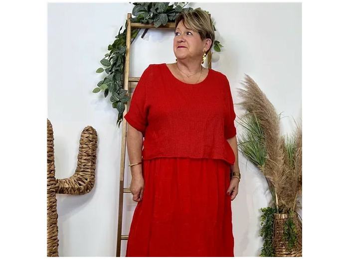 K146- Robe Crop-Top (Tu) (rouge)