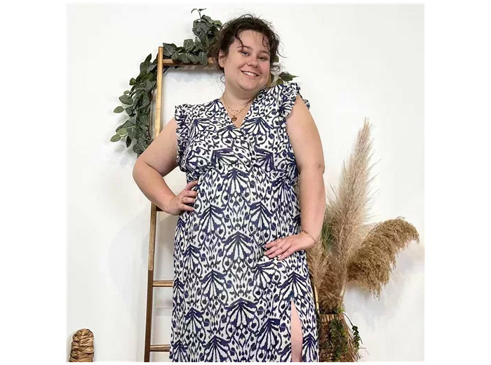 K300- Robe longue fendue (T40-T48) (marine)