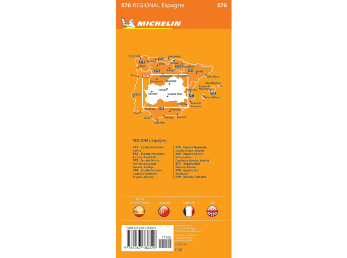 CARTE REGIONALE ESPAGNE CENTRE : EXTREMADURA, CASTILLA-LA MANCHA, MADRID