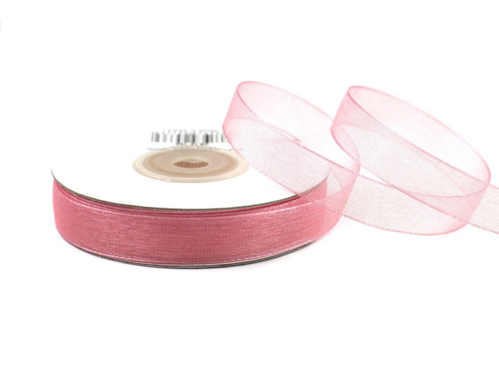 Ruban organza 12 mm de large bobine de 25 metres de long vieux rose