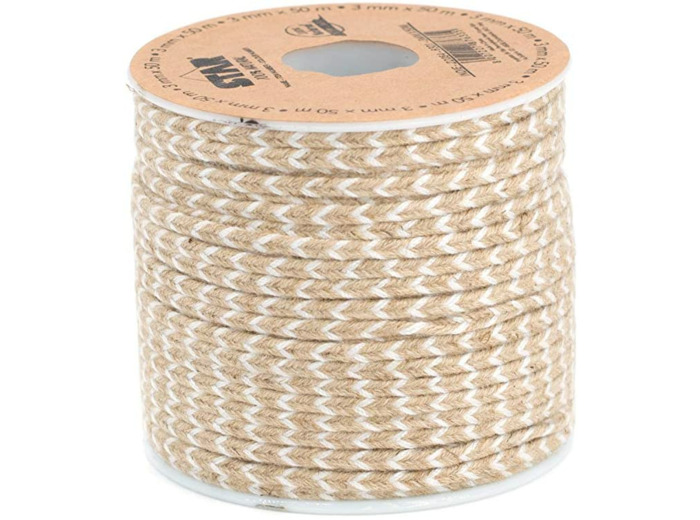 Corde de jute naturelle à chevrons 3 mm x 50 m Blanc