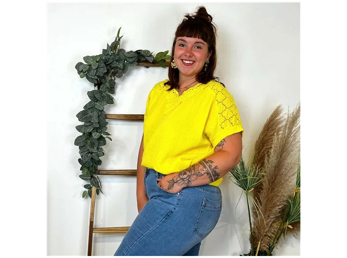 Z348- Blouse Brodée coton (GT) 🇮🇹 (jaune)