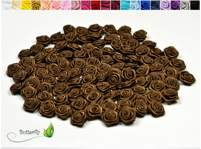 Sachet de 20 petites rose en satin 15 mm MARRON CLAIR 847