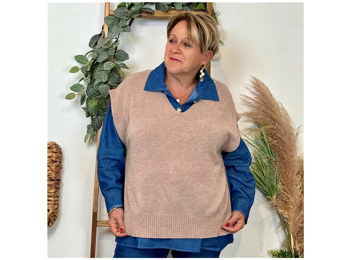 K122- Pull sans manches (Tu) (taupe)