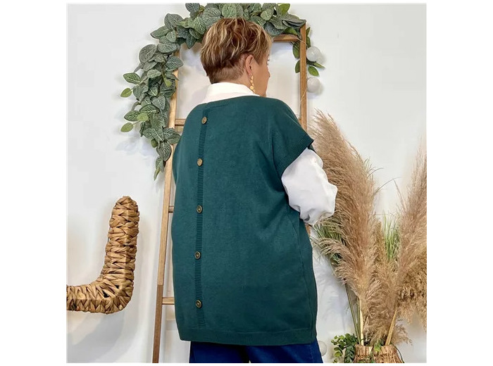 Z102- Pull sans manches dos boutonné (vert sapin)
