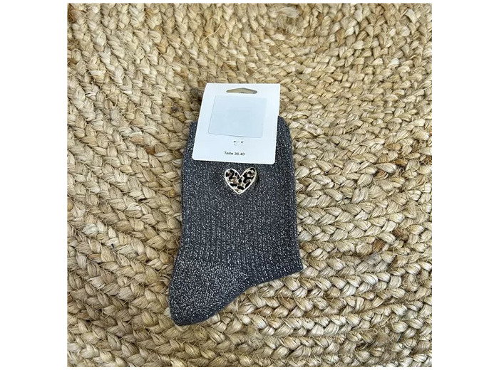 V314- Chaussettes "Coeur Léopard" (marine)