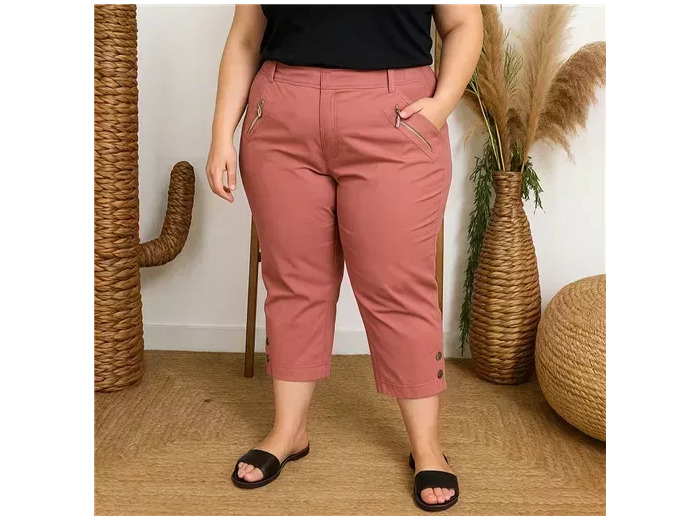 T581- Pantacourt stretch uni JST (T38-T52) (vieux rose)