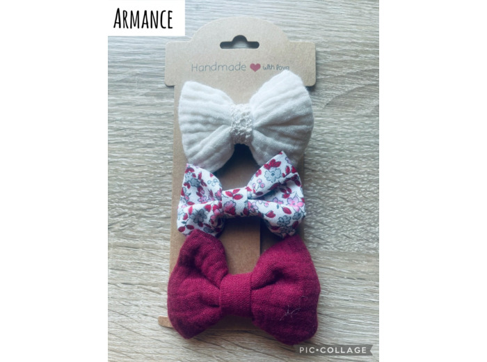 TRIO BARRETTES NOEUD FILLE "ARMANCE", PINCES CHEVEUX