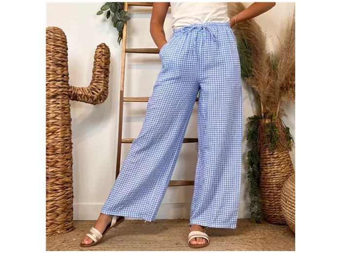 L759- Pantalon Vichy (Tu) 🇮🇹 (bleu ciel)