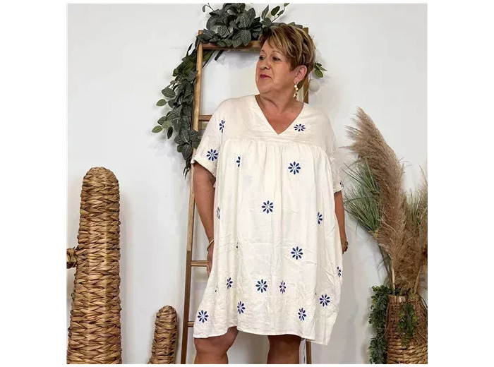 K144- Robe-Short Imprimée (T40-T48) (ecru)