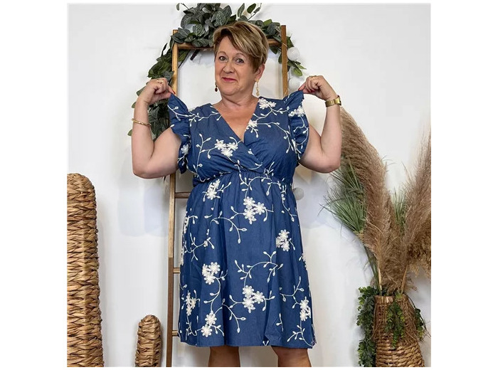 K204- Robe By One Fleurie (T40-T48) (bleu indigo)