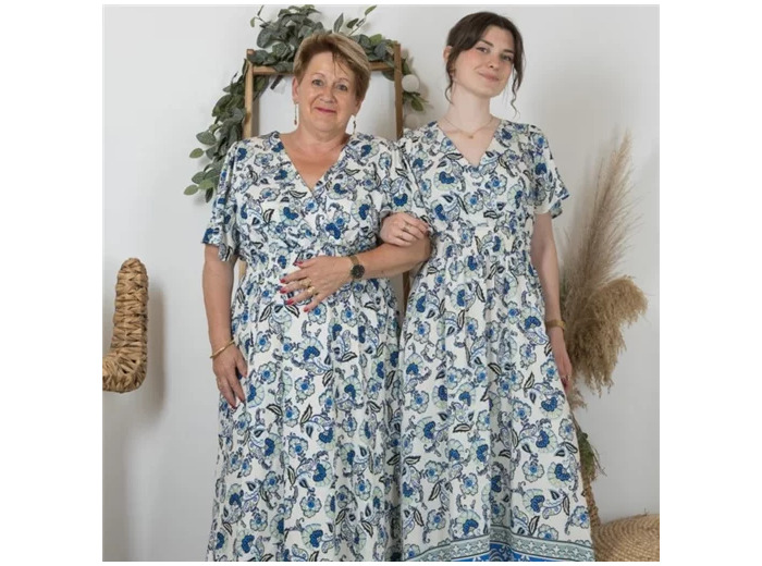 K178- Robe longue Bohême (T36-T40) (bleu ciel)