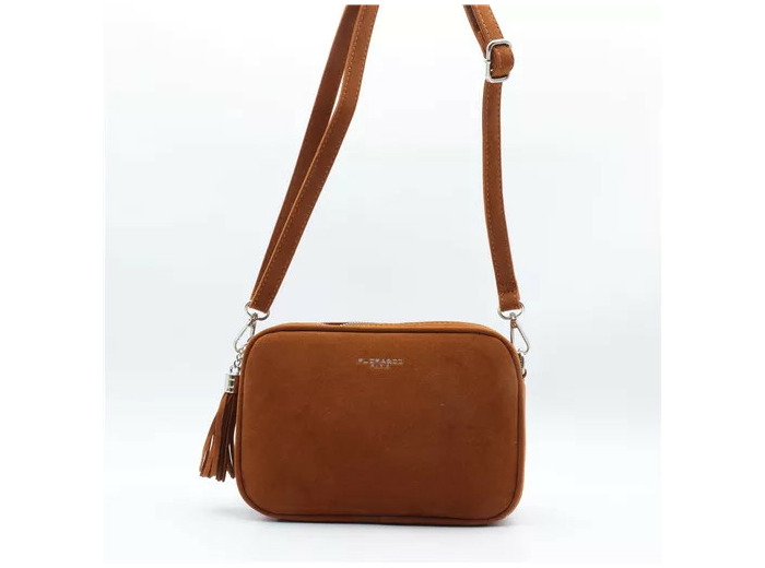 P397- Sac Zippé Pompon aspect Daim Flora & Co (camel)