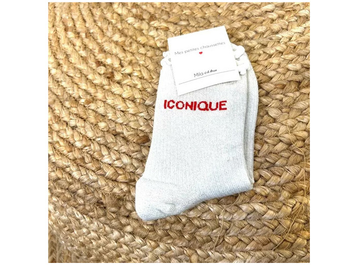 V309- Chaussettes paillettes "iconique" (blanc)